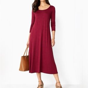 Eileen Fisher Scarlet Red Viscose Jersey Keyhole-Back Midi Dress Sz Medium💛